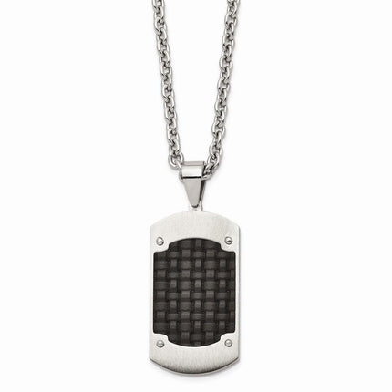 Stainless Steel Brushed Black Leather Dogtag Necklace ,