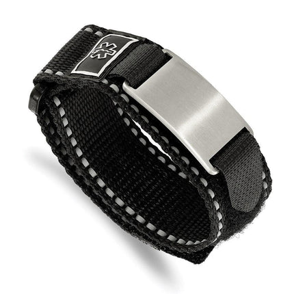 Stainless Steel Brushed Black Nylon w/Adj. Velcro Close Medical Bracelet ,