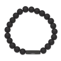 Stainless Steel Brushed Black-plated Medical ID Blk Agate Stretch Bracelet ,