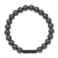 Stainless Steel Brushed Black-plated Medical ID Hematite Bead Stretch Brace ,
