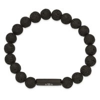 Stainless Steel Brushed Black-plated Medical ID Lava Stone Stretch Bracelet ,