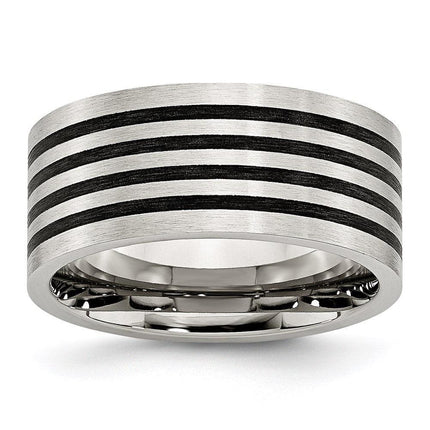 Stainless Steel Brushed Black Rubber 10.00mm Ring ,