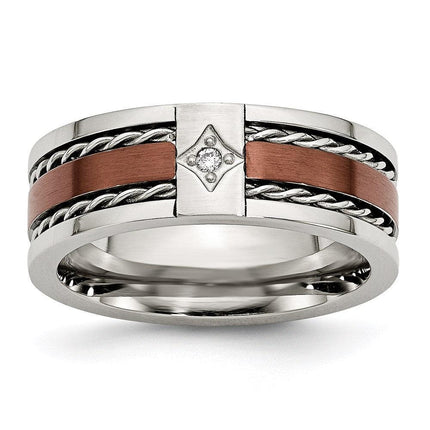 Stainless Steel Brushed Brown IP-plated w/Diamond 8mm Polished Band ,