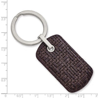 Stainless Steel Brushed Brown Woven & Stitched Leather Key Ring ,