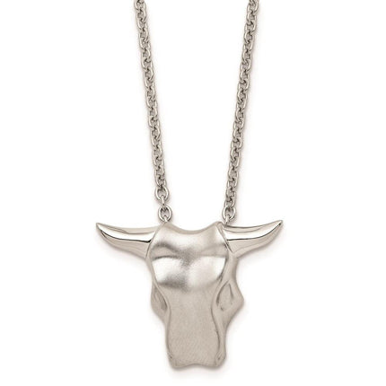 Stainless Steel Brushed Bull Head Necklace ,