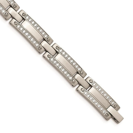 Stainless Steel Brushed CZ 8.50in Link Bracelet ,