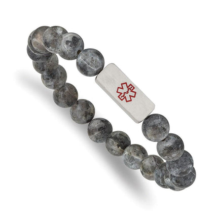 Stainless Steel Brushed Enamel Medical ID Labradorite Bead Stretch Bracelet ,