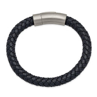 Stainless Steel Brushed Grey Leather 8.25in Bracelet ,