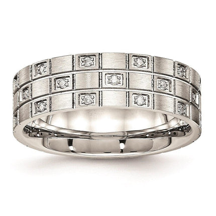 Stainless Steel Brushed Grooved CZ Ring ,