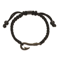 Stainless Steel Brushed Gun Metal IP Fishing Hook Black Nylon Adj Bracelet ,