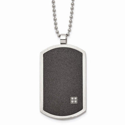 Stainless Steel Brushed LaserCut Black IP-Plated CZ Dogtag Necklace ,