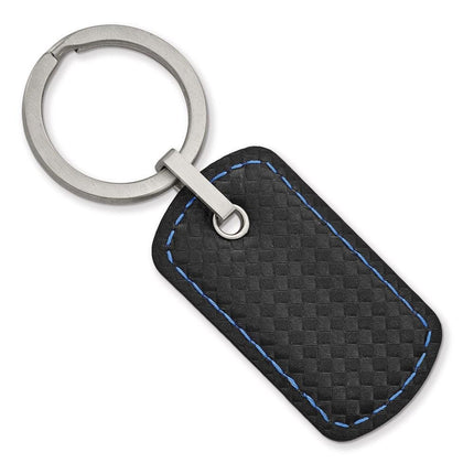 Stainless Steel Brushed Leather & Carbon Fiber Stitched Key Ring ,