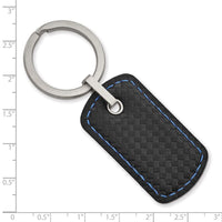 Stainless Steel Brushed Leather & Carbon Fiber Stitched Key Ring ,