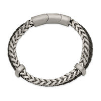 Stainless Steel Brushed Leather and Chain 8in w/.5in ext. Bracelet ,