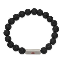 Stainless Steel Brushed Medical ID Lava Stone Stretch Bracelet ,