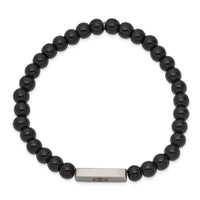 Stainless Steel Brushed Medical ID Plate Onyx Bead Stretch Bracelet ,