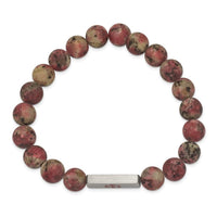 Stainless Steel Brushed Medical ID Rhodochrosite Bead Stretch Bracelet ,