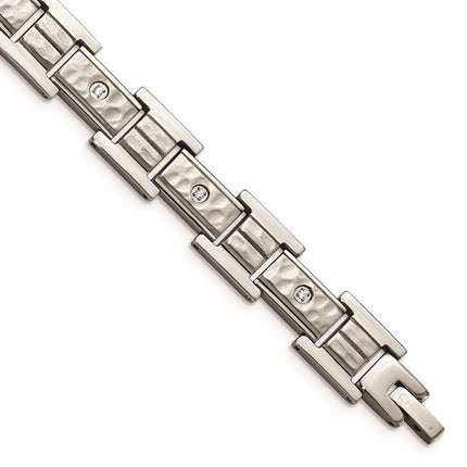 Stainless Steel Brushed Polished and Hammered w/CZ 8.5 in Bracelet ,