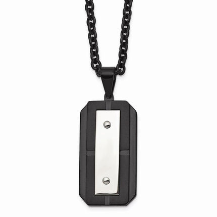 Stainless Steel Brushed Polished Black IP-plated Dog Tag Necklace ,