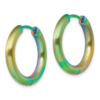 Stainless Steel Brushed Rainbow IP-plated 3.5mm Hinged Hoop Earrings ,