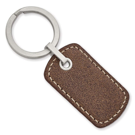 Stainless Steel Brushed Tan Stitched Leather Key Ring ,