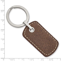 Stainless Steel Brushed Tan Stitched Leather Key Ring ,
