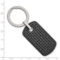 Stainless Steel Brushed Textured Black Leather Stitched Key Ring ,