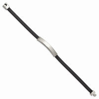 Stainless Steel Brushed Textured Black PU Leather 8.25in ID Bracelet ,