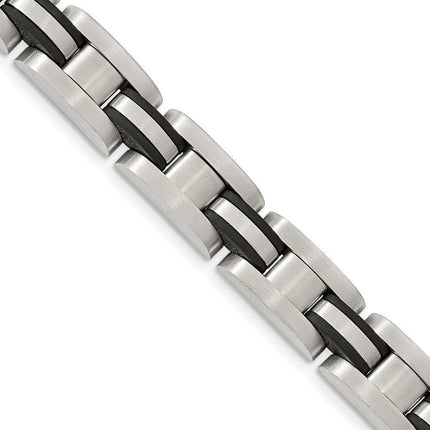 Stainless Steel Brushed w/ Black Polyurethane 8.25 inch Bracelet ,