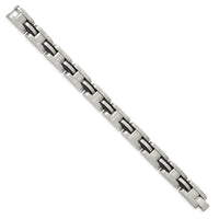 Stainless Steel Brushed w/ Black Polyurethane 8.25 inch Bracelet ,