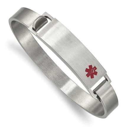 Stainless Steel Brushed w/ Red Enamel 8.00mm Medical ID Bangle ,