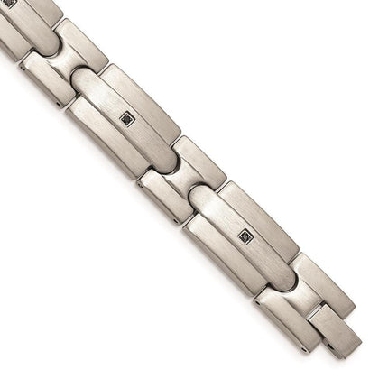 Stainless Steel Brushed w/Black CZ Bracelet ,