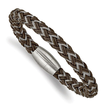 Stainless Steel Brushed Wire and Rubber Braided 8.5in Bracelet ,