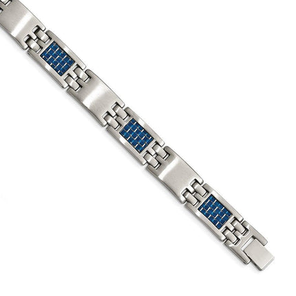 Stainless Steel Brushed with Blue Carbon Fiber Inlay Bracelet ,