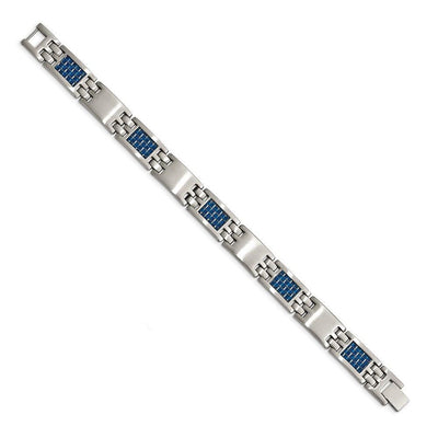 Stainless Steel Brushed with Blue Carbon Fiber Inlay Bracelet ,