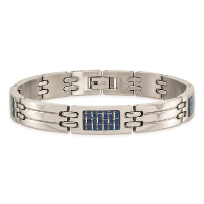 Stainless Steel Brushed with Blue Carbon Fiber Inlay Bracelet ,