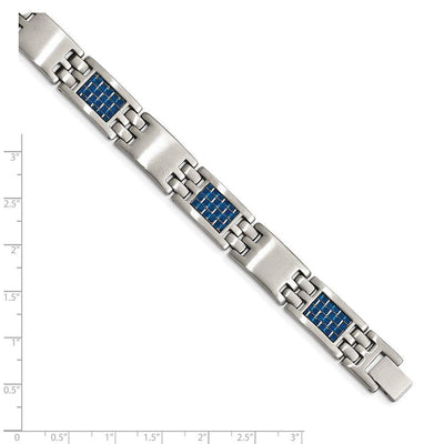 Stainless Steel Brushed with Blue Carbon Fiber Inlay Bracelet ,