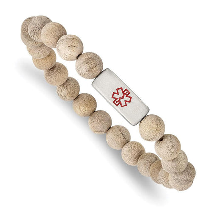 Stainless Steel Brushed with Enamel Medical ID Camphor Wood Bracelet ,