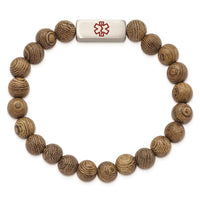 Stainless Steel Brushed with Enamel Medical ID Wenge Wood Bracelet ,