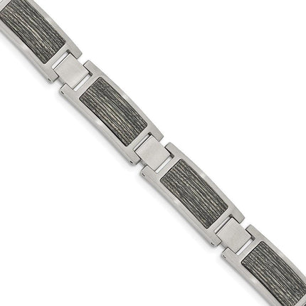 Stainless Steel Brushed with Gray Wood Inlay 8.75in Link Bracelet ,