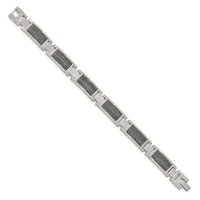 Stainless Steel Brushed with Gray Wood Inlay 8.75in Link Bracelet ,