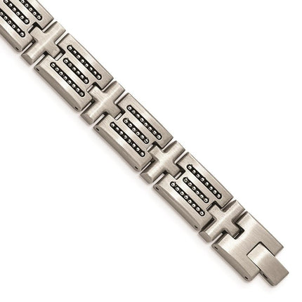 Stainless Steel Brushed with Polished Beads 8.5in Link Bracelet ,