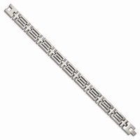 Stainless Steel Brushed with Polished Beads 8.5in Link Bracelet ,