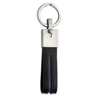 Stainless Steel Brushed with Removable Ring Blue/Black Leather Key Ring ,