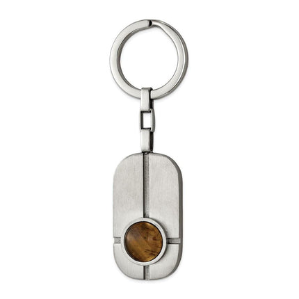 Stainless Steel Brushed with Tiger's Eye Key Ring ,