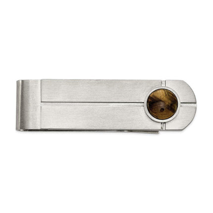 Stainless Steel Brushed with Tiger's Eye Money Clip ,