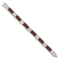 Stainless Steel Brushed with Wood Inlay 8.75in Link Bracelet ,