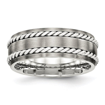 Stainless Steel Brushed w/Silver Double Twist Inlay Ring ,