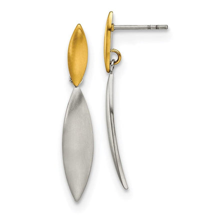 Stainless Steel Brushed Yellow IP-plated Post Dangle Earrings ,