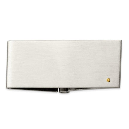 Stainless Steel Brushed Yellow IP-plated Screw Accent Money Clip ,